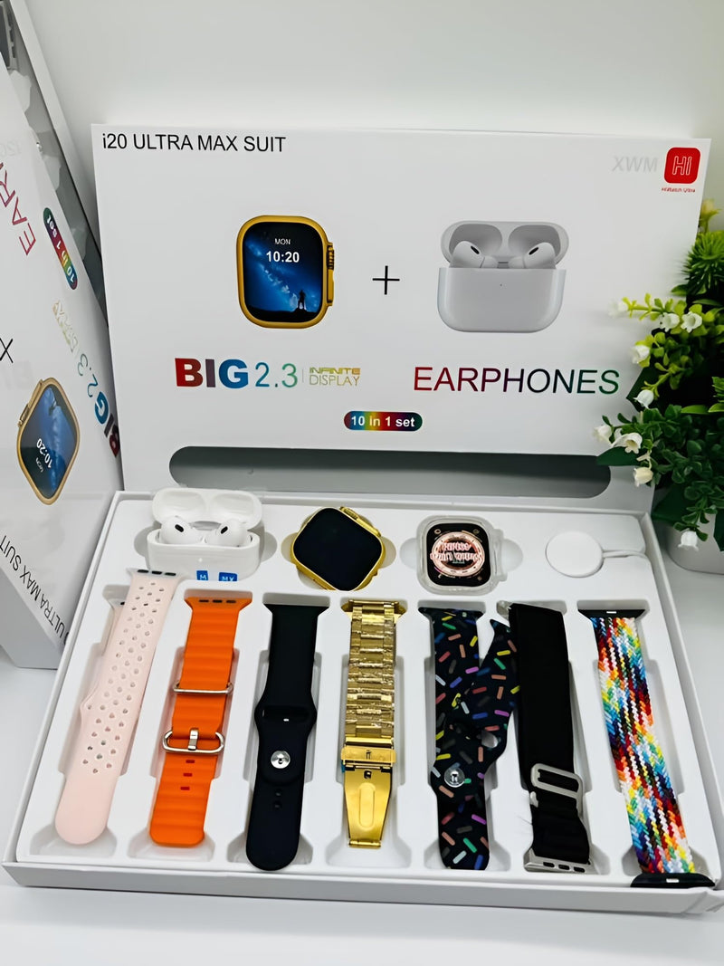 Smart Watches I20 Ultra Max Suit Watch + 7 Straps + Airpods Pro 2 ,Ultra 10 in 1 Strap Smart watch